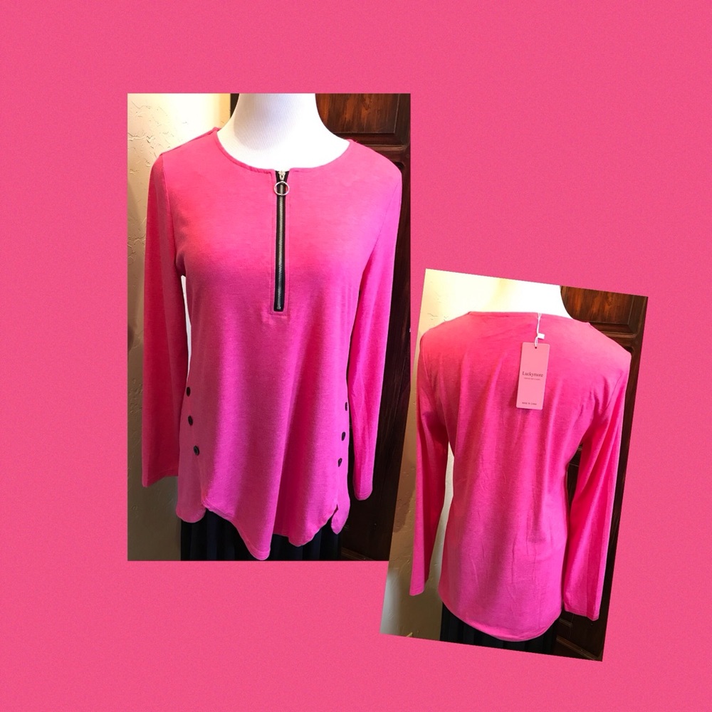 Luckymore Zipper Front Pink Tunic